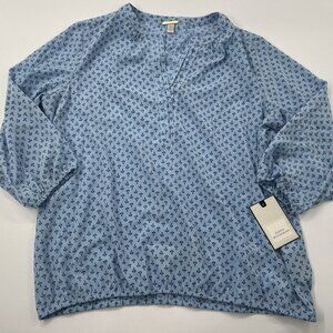 Dana Buchanan Blouse Women's 2XL Blue Anchor Print 3/4 Sleeve Elastic Bottom NEW